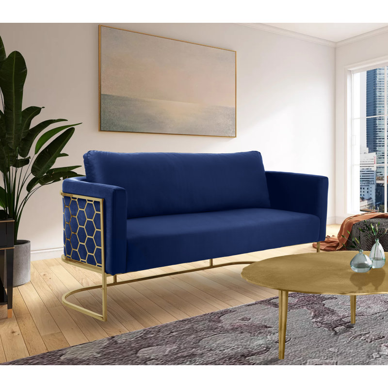 Casa 75.5'' Velvet Sofa, Pink Velvet, Gold