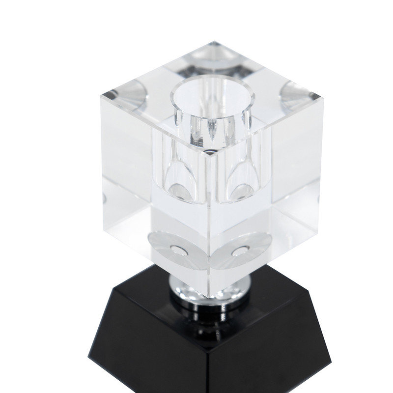 Single Black and Clear Glass Candle Holder – 5.9" Two-Tiered Square Design for Neutral Home Decor