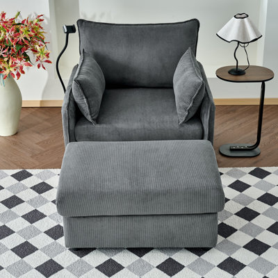 Chaise longue surdimensionnée confortable de 55 po avec repose-pieds et velours côtelé Cordialuxe