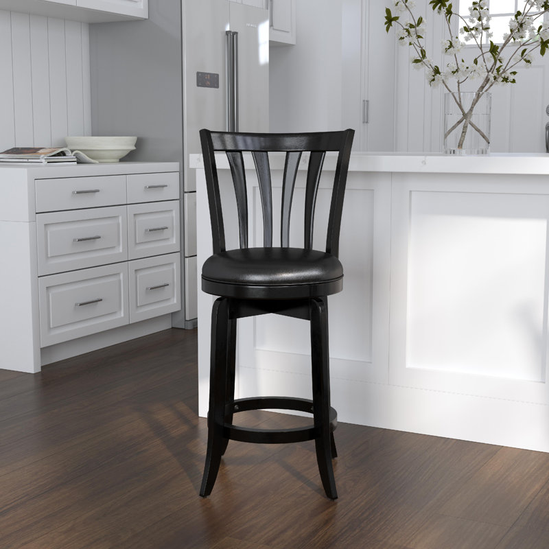 Asharn Swivel Upholstered Counter Stool with Solid Wood Frame, Counter Stool (25.5" Seat Height), Black