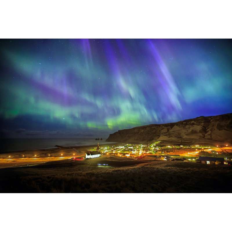 Auroral Display Over Vik City by F11photo - Wrapped Canvas Print, 30cm H x 46cm W