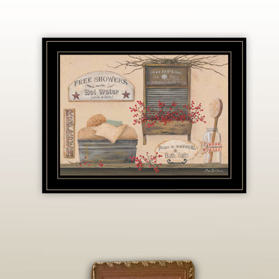 «Free Showers» par Pam Britton - Reproduction d'art sur papier encadrée