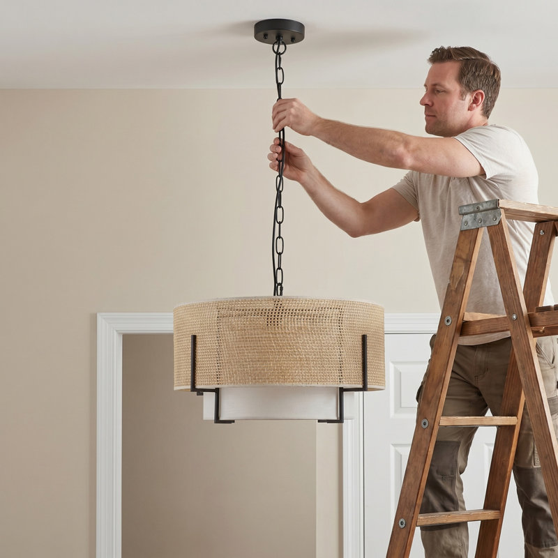 Luminaire suspendu en rotin tissé à la main 4 lumières