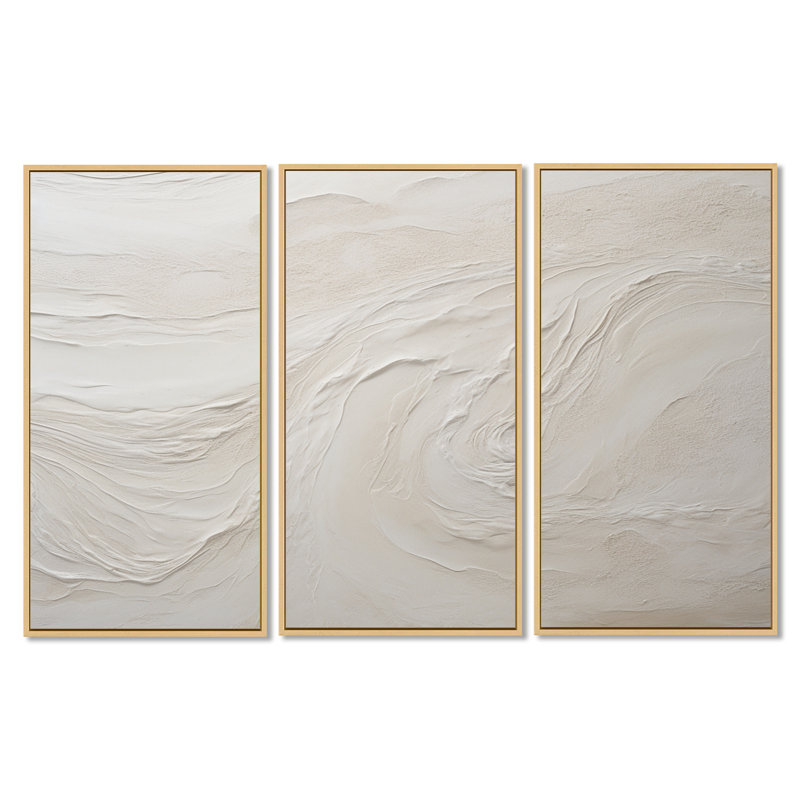 Ensemble d'art mural Clate - Plage de sable côtier, Reproduction avec cadre flottant, H 32 po x l 48 po, Natural