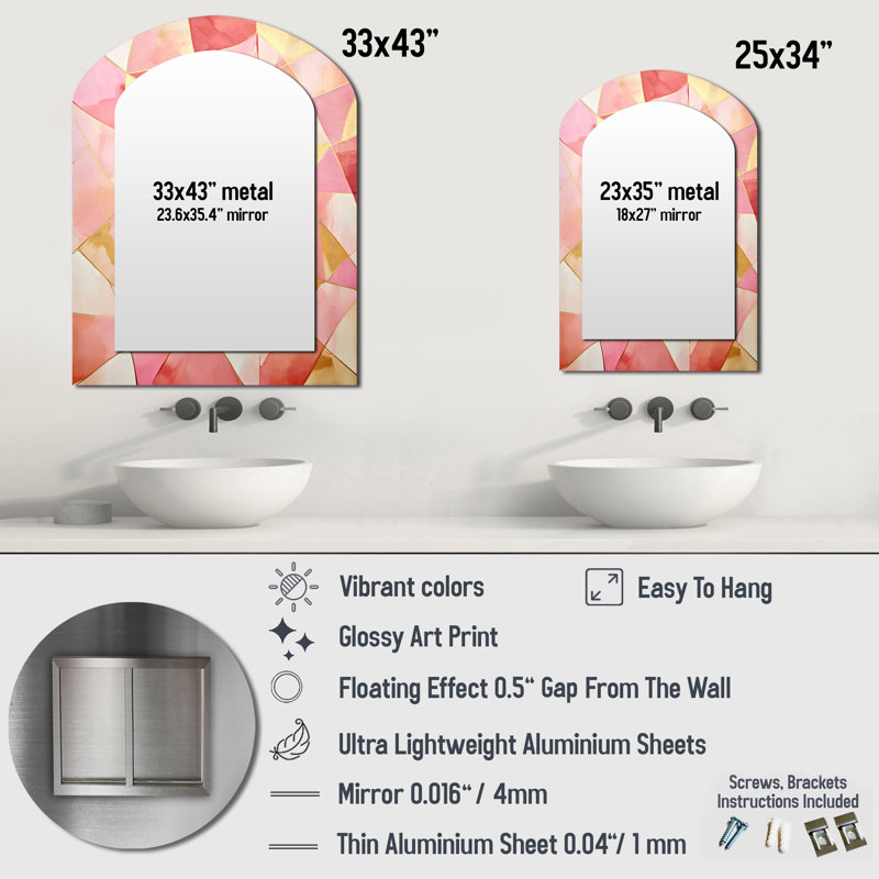 Pink And Gold Tessellations - Abstract Shapes Asymmetrical Unique Wall Mirror, Modern Unique Shape Mirror, Printed Metal Art