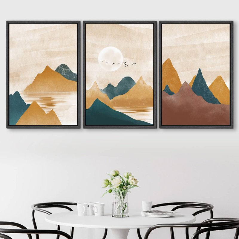 «Rustic Mountain Range, lumière du soleil, ciel, nature, art numérique moderne, décor coloré, désert», 3 pièces, Noir