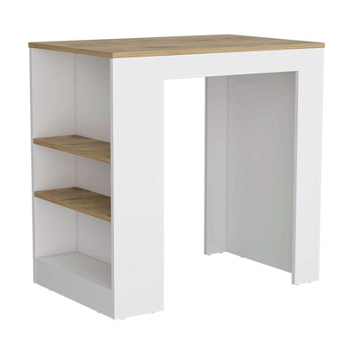 Kitchen Island, Counter Height Table Top With 3-Side Shelf