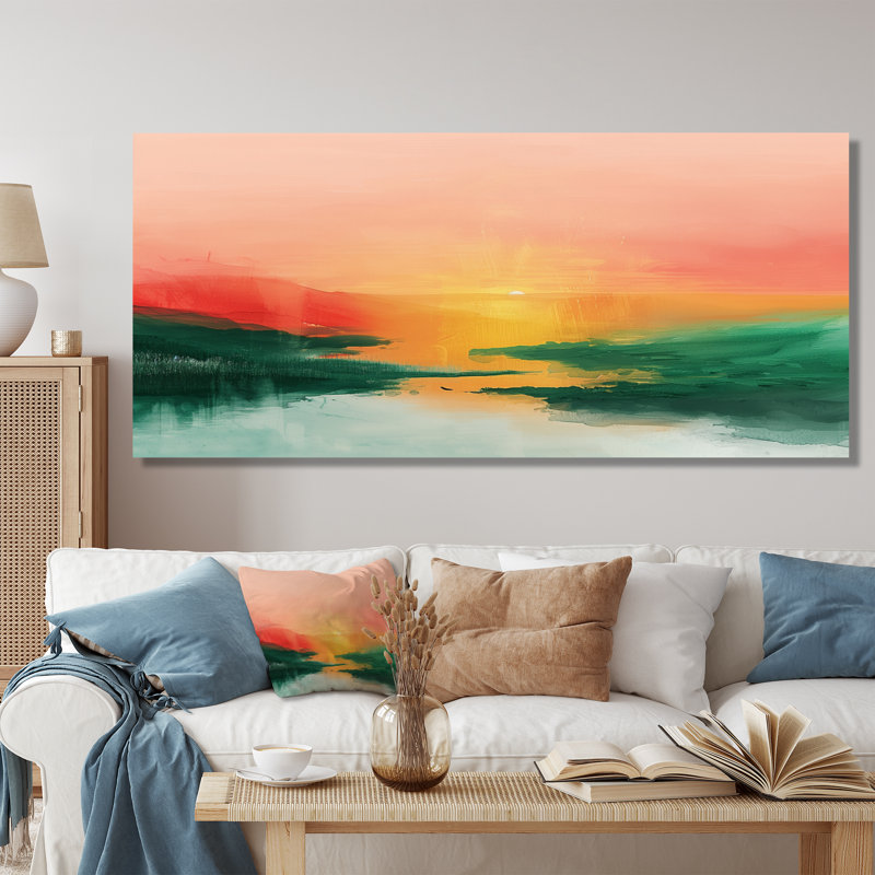 Green Red Magical Sunset Dunes I - Desert Wall Decor, Toile tendue, H 28 po x l 60 po x P 1,5 po