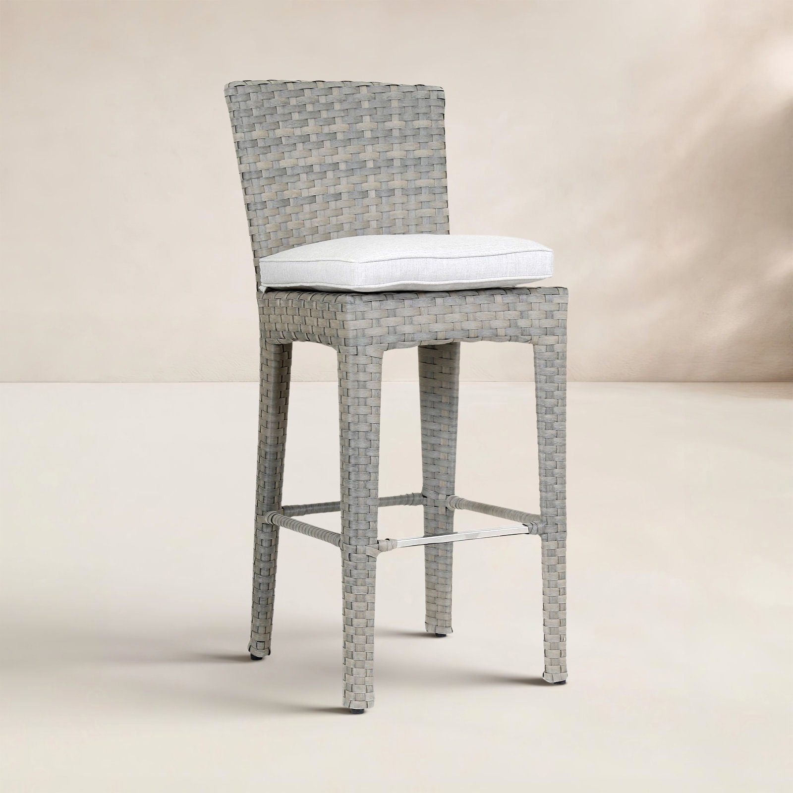 Majorca 45'' Wicker Outdoor Bar Stool with Sunbrella® Cushion, Cast Silver Sunbrella®