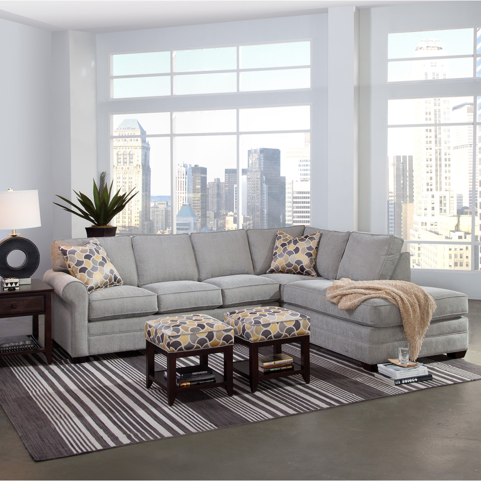 Bedford Two-Piece Bumper Sectional With Sleeper, Oslo Gray; 0820-85, Java, Right Hand Facing