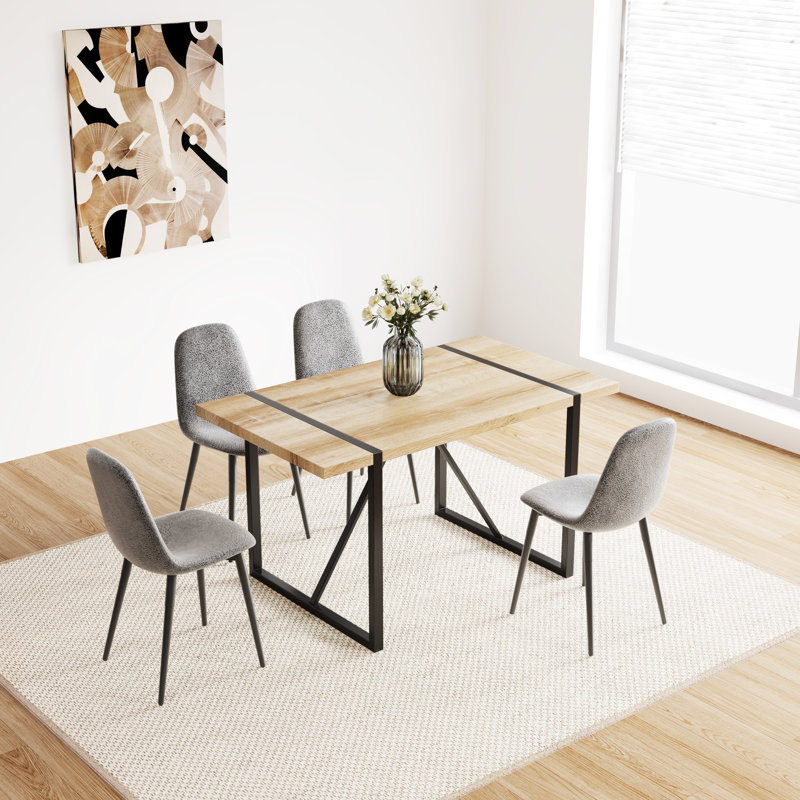 Table de salle à manger moderne avec plateau en bois d'ingénierie de 3,8 cm d'épaisseur et supports métalliques pour salon, bureau de 140 cm.