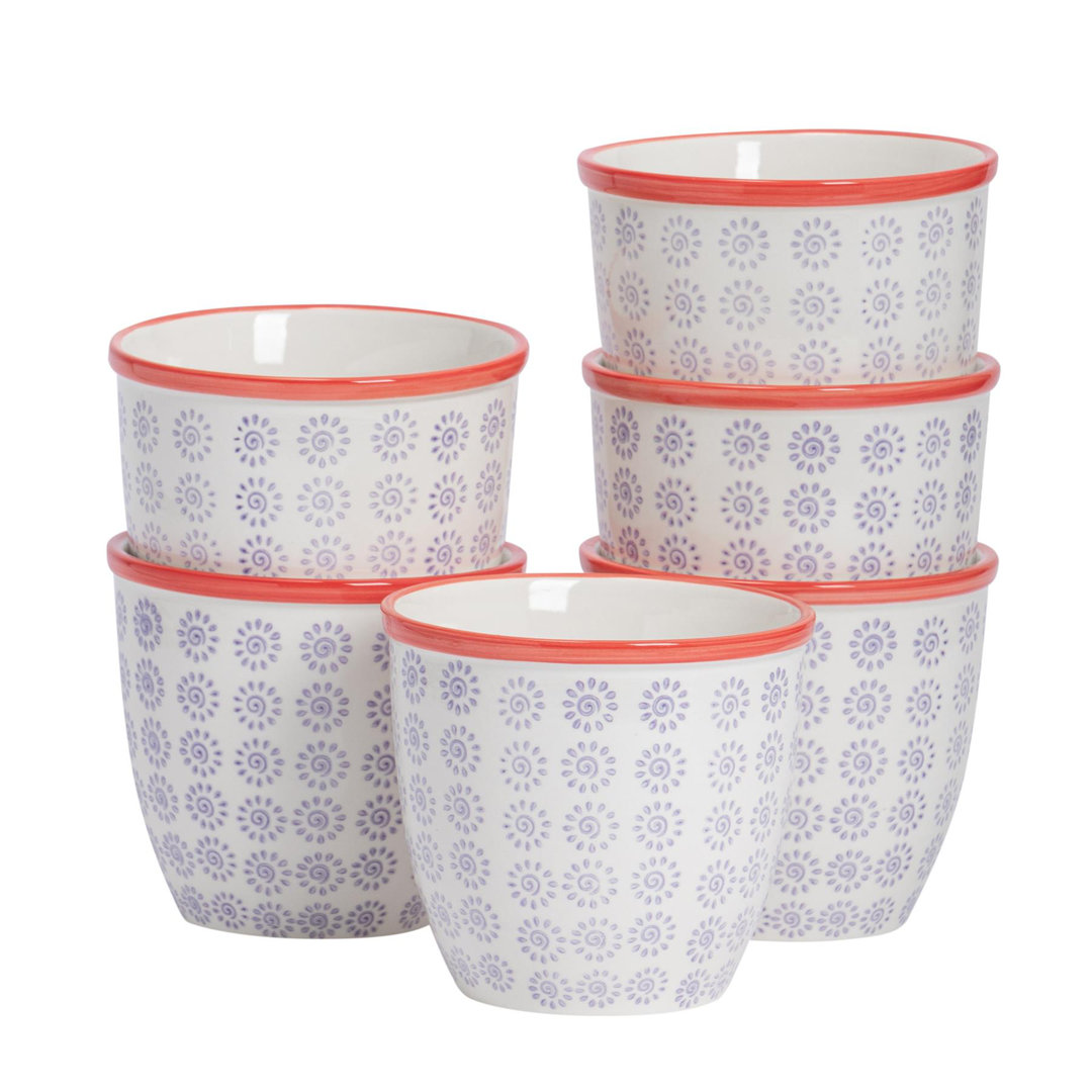 Nicola Spring Hand-Printed Plant Pots - 14cm - Turquoise - Pack of 6