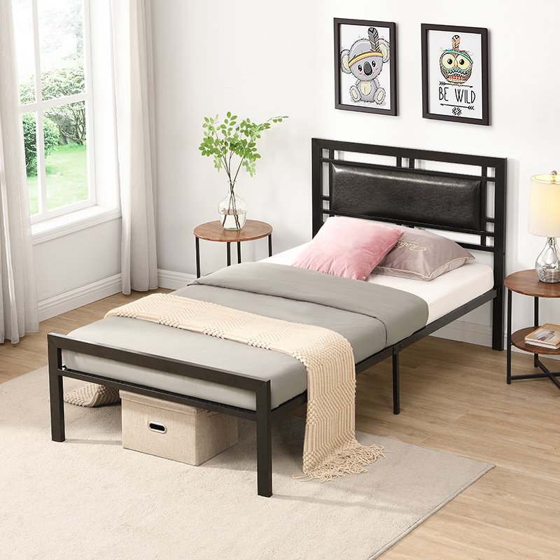Structure simple en métal pour lit simple, style moderne et confort pour toute chambre à coucher, noir