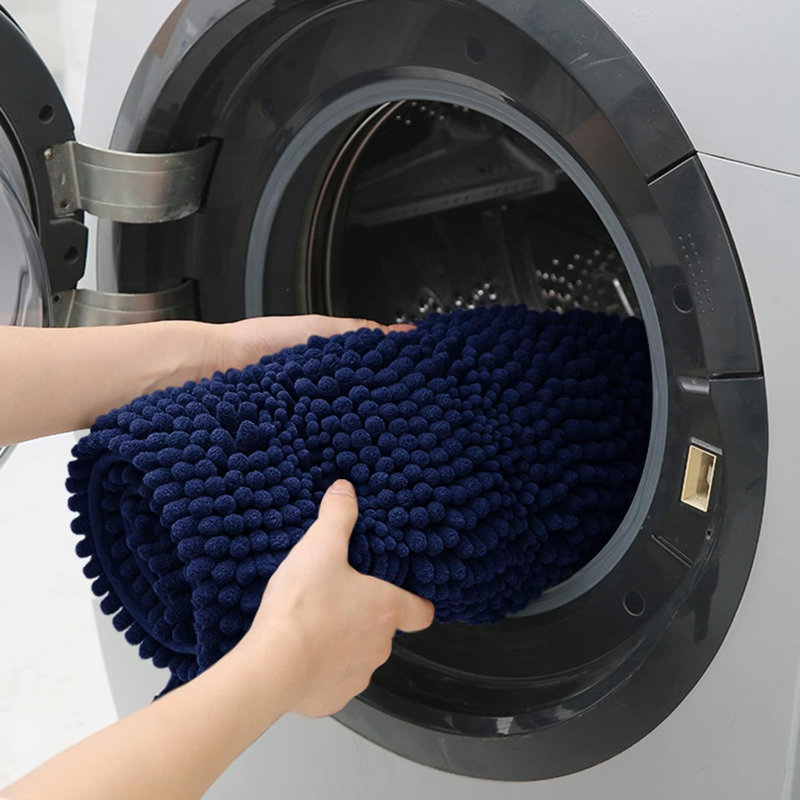 Ensemble de tapis de salle de bain rayé brun ultra doux et antidérapant en chenille pour salle de bain 3 pièces, Navy Blue