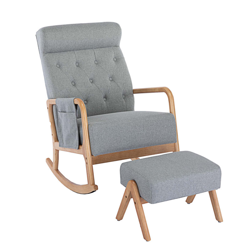 Solid +PlyWood Rocking Chair, Light Grey Polyester Fabric