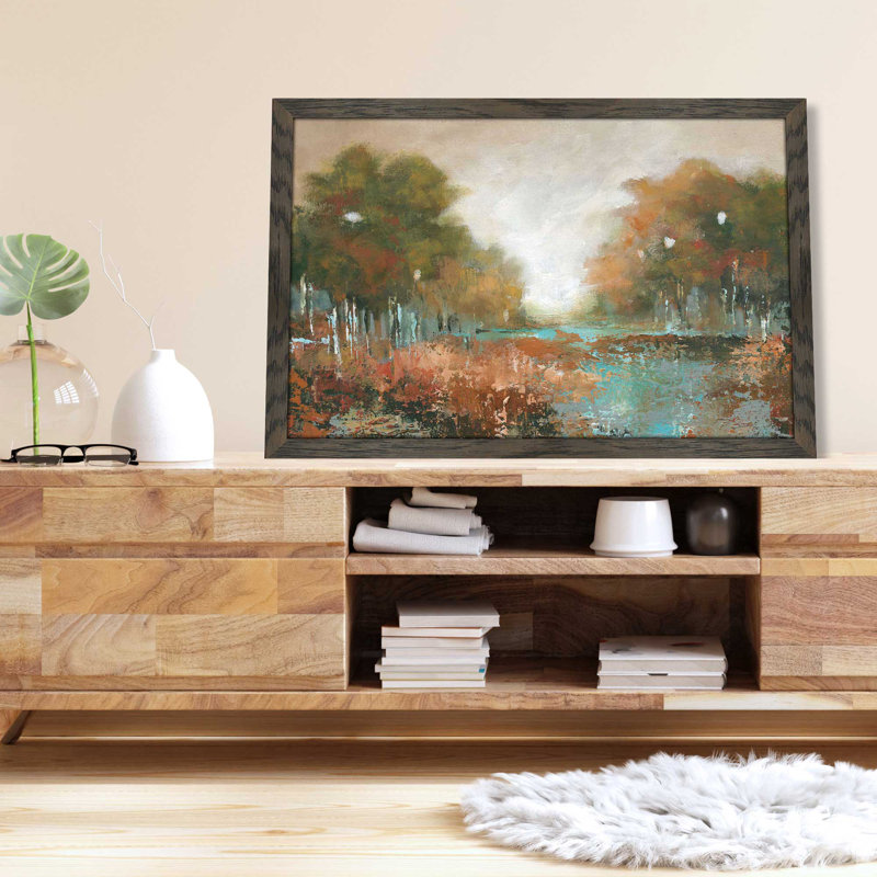 «Autumn Walk» par Carol Robinson - Peinture, L 49,5 po x H 33,5 po, Encadrement brun