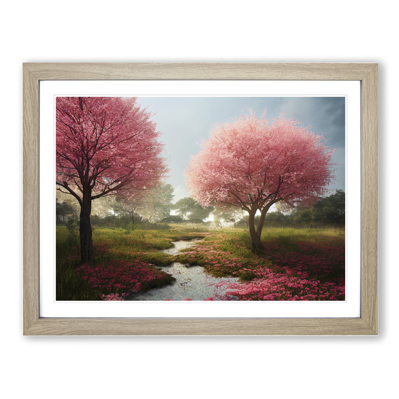 Blissful Cherry Blossom Trees - Framed Print, Oak, 25cm H x 34cm W x 2cm