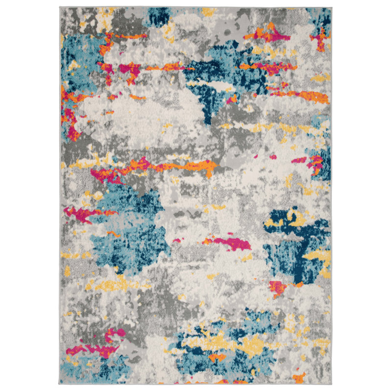 Tapis abstrait bleu / rose / orange Riegelsville, Rectangle 7 pi 10 po x 10 pi