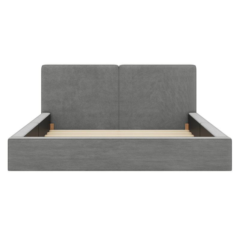 Lit plateforme tapissier avec structure solide, Gris