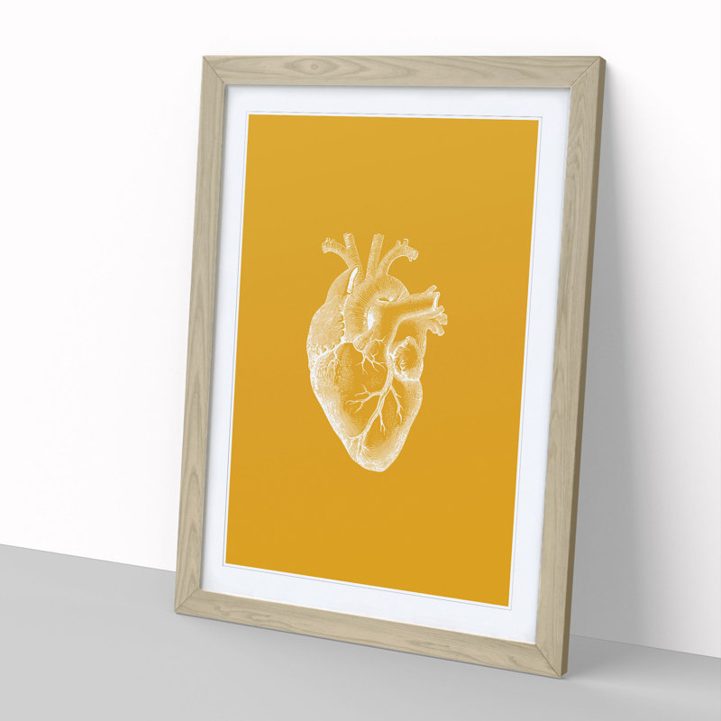 Orange Anatomical Heart - Picture Frame Graphic Art, Oak Framed, 48cm H x 36cm W x 2cm D
