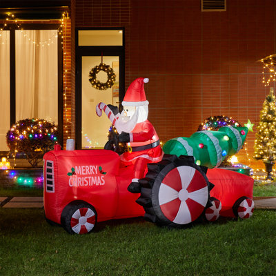 11FT Christmas Lighted Inflatable Santa on Tractor Décor