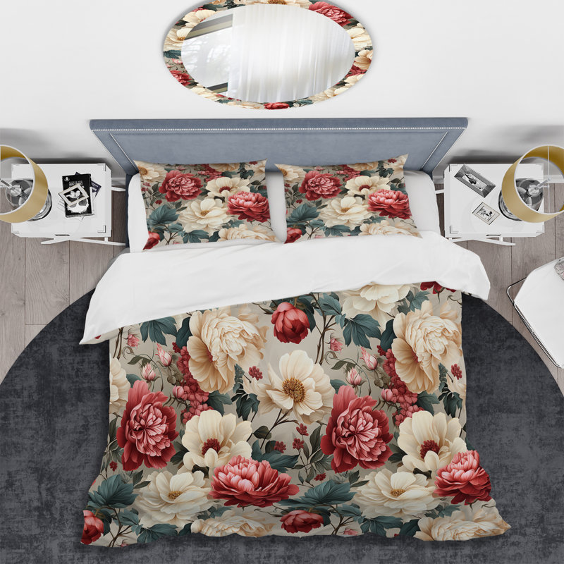 Ensemble de housse de couette Floral Antique, Housse de couette pour grand lit et 2 taies décor