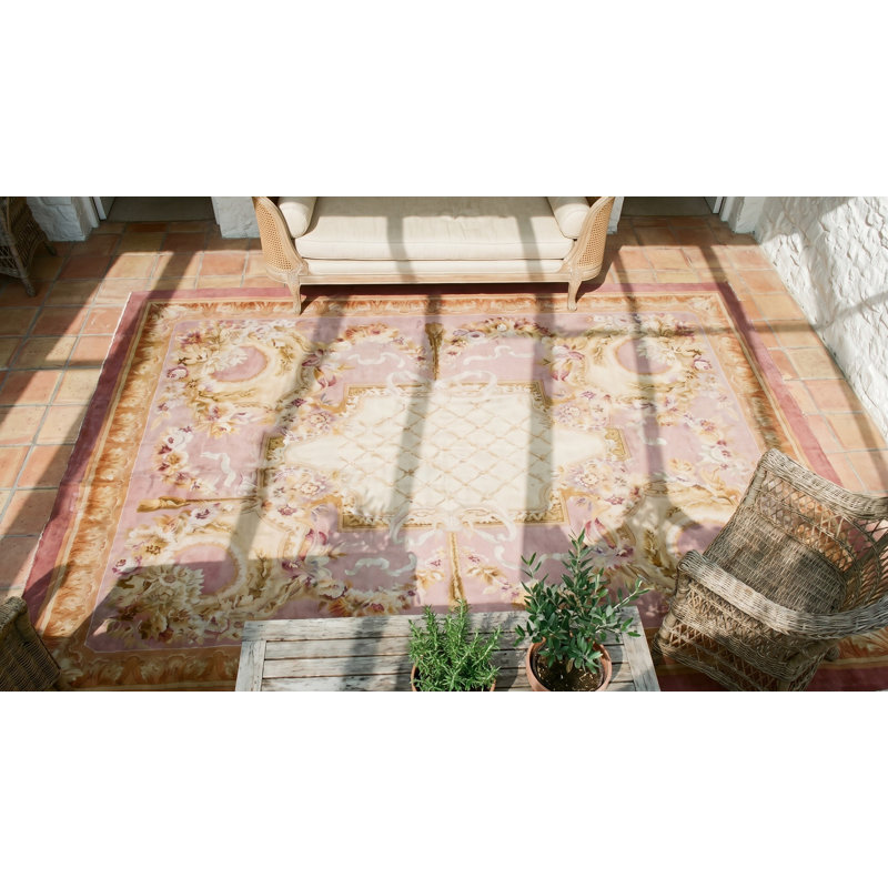 Ivory Antique Allover Trellis Design Oversized French Savonnerie Carpet