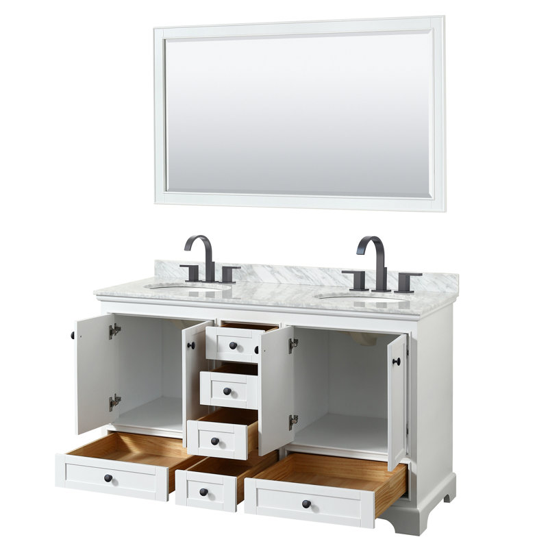 Deborah 60'' Double Bathroom Vanity with Marble Top, White, Black