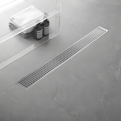24 In. Linear Shower Drain With Removable Quadrato Pattern Grate, 304 Stainless Shower Drain In Brushed Nickel