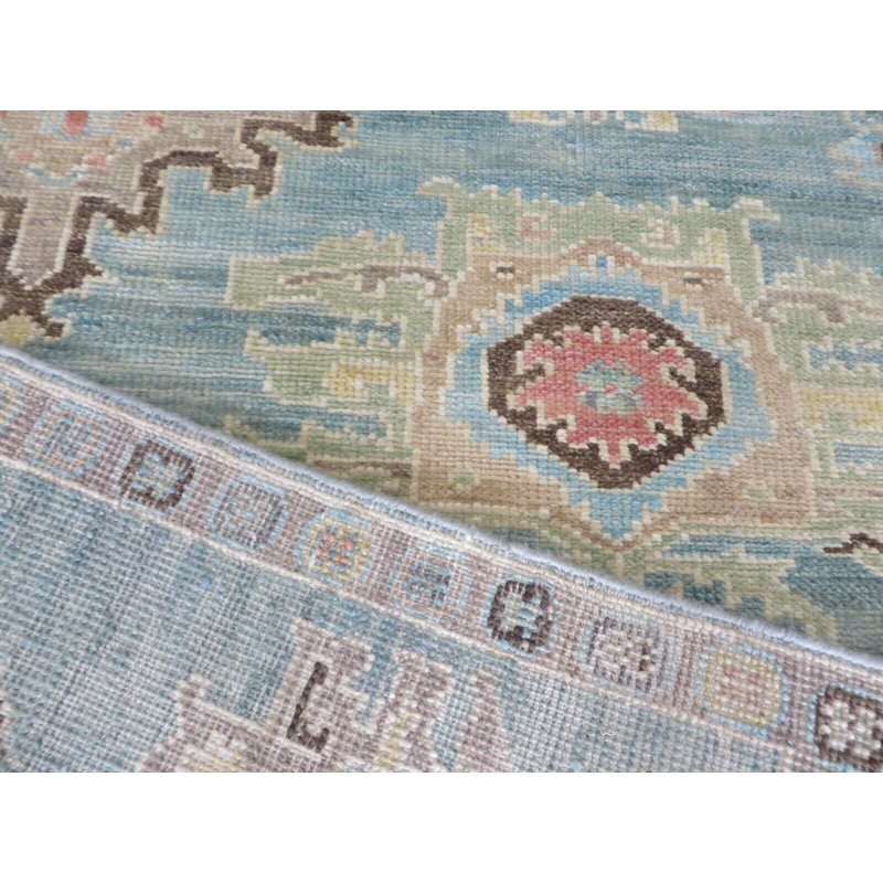 Tapis oriental bleu noué à la main 7 pi 9 po x 10 pi 2 po Oushak DBA9036E386A4FD2AC3131952C151A61