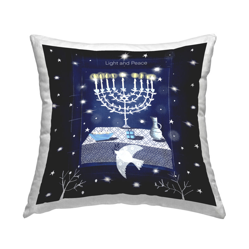 Light And Peace Hanukkah Menorah Printed Throw Pillow Design By Susse Linton
