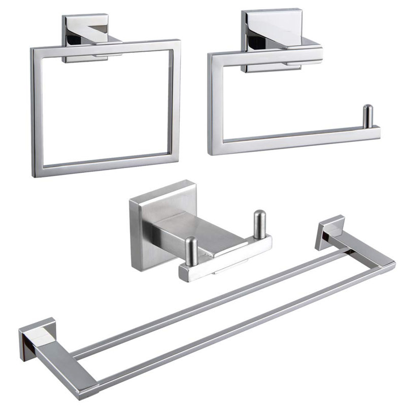 4 - Piece Bathroom Hardware Set, Polished Stainless Steel