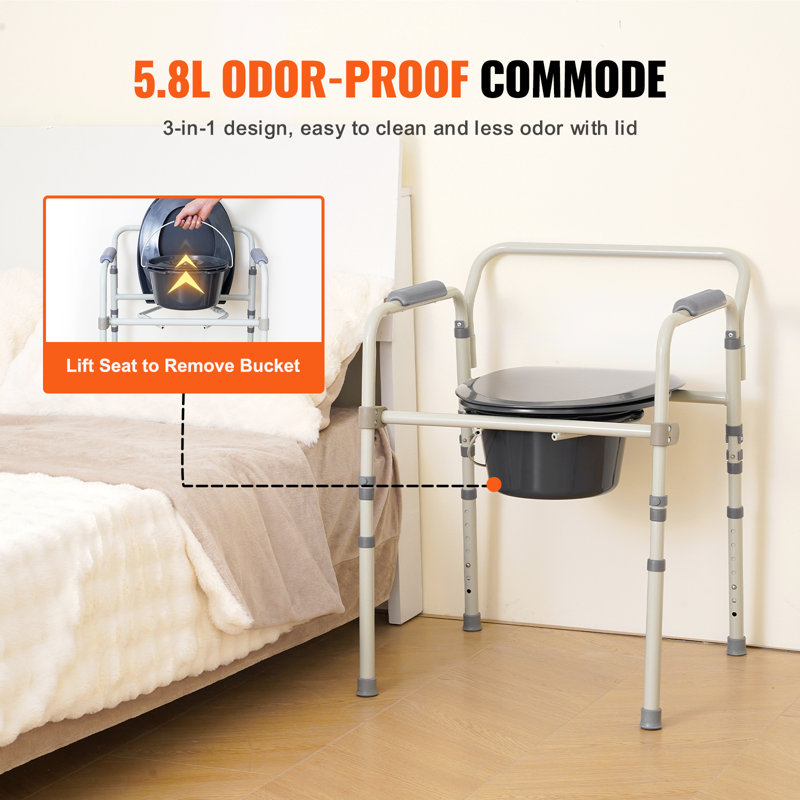 Gray Steel Freestanding Curved Toilet Grab Bar with Adjustable Height