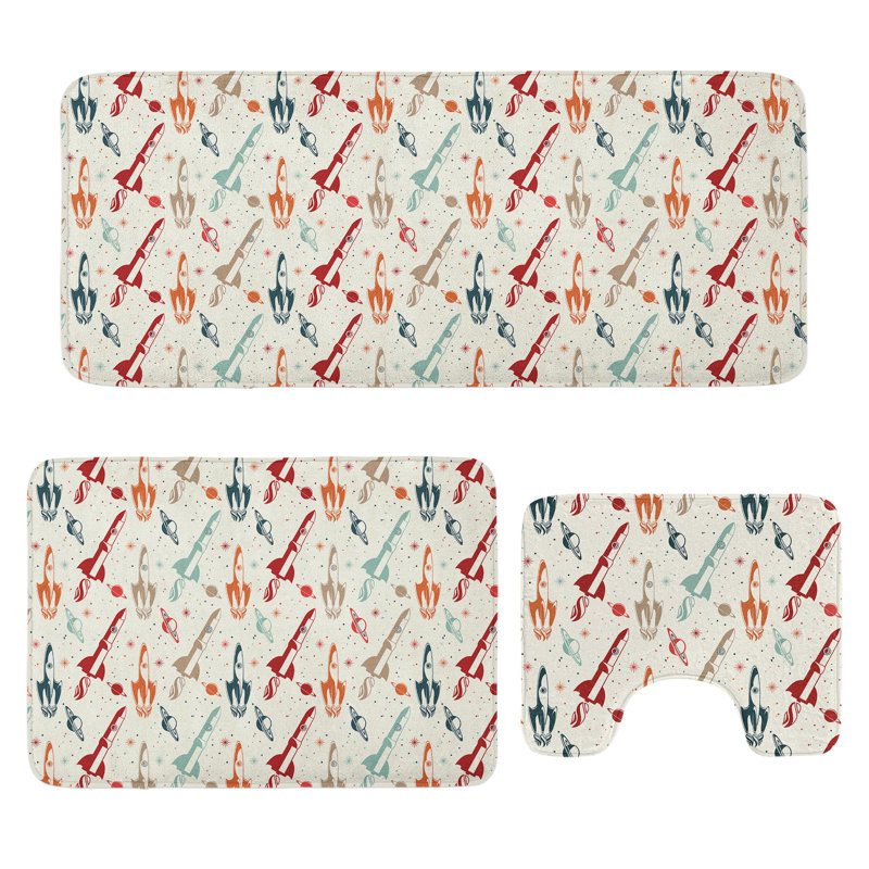  Multicolore ensemble de tapis de salle de bain Spaceship 3 pièces