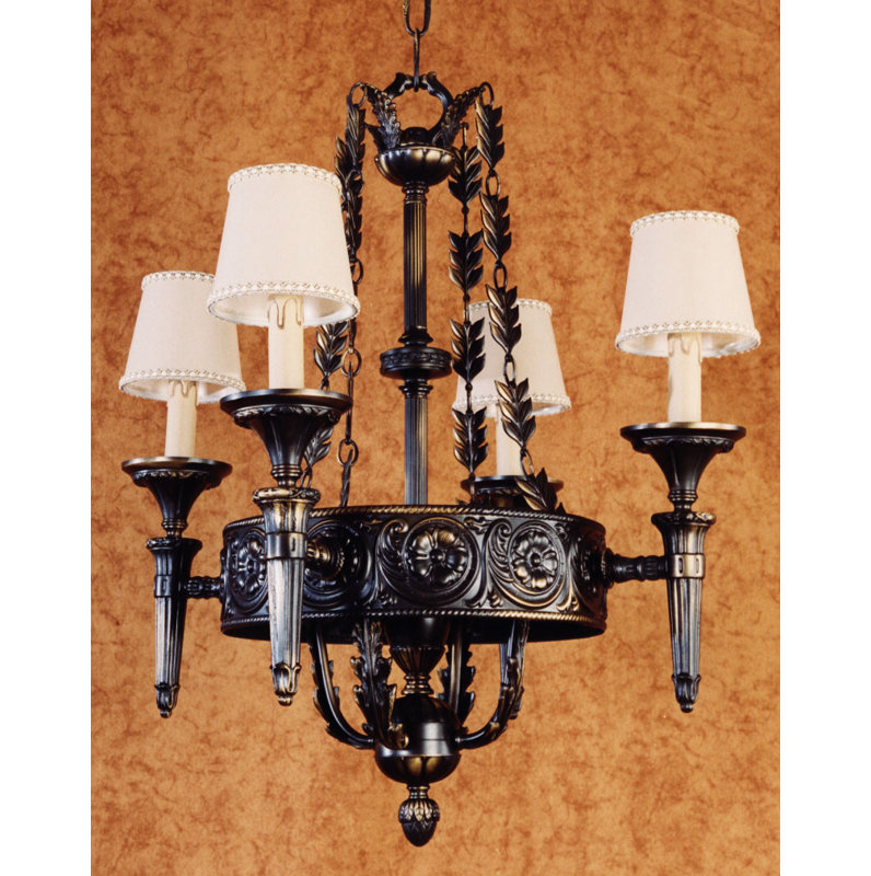 Decastro 4 - Light Shaded Chandelier, Antique Silver