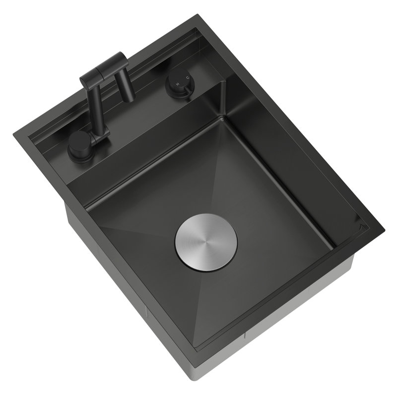 Évier de cuisine 9 L avec robinet pliable à l'intérieur, Noir mat