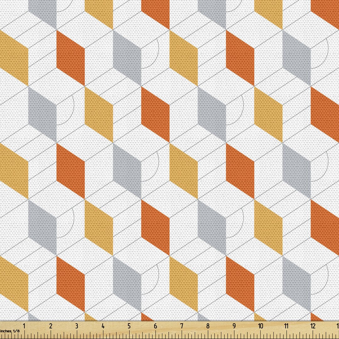 Gewebe als Meterware, Abstrakt Diamant zeichnet, Geometrisch, Blasse Orange Vermilion