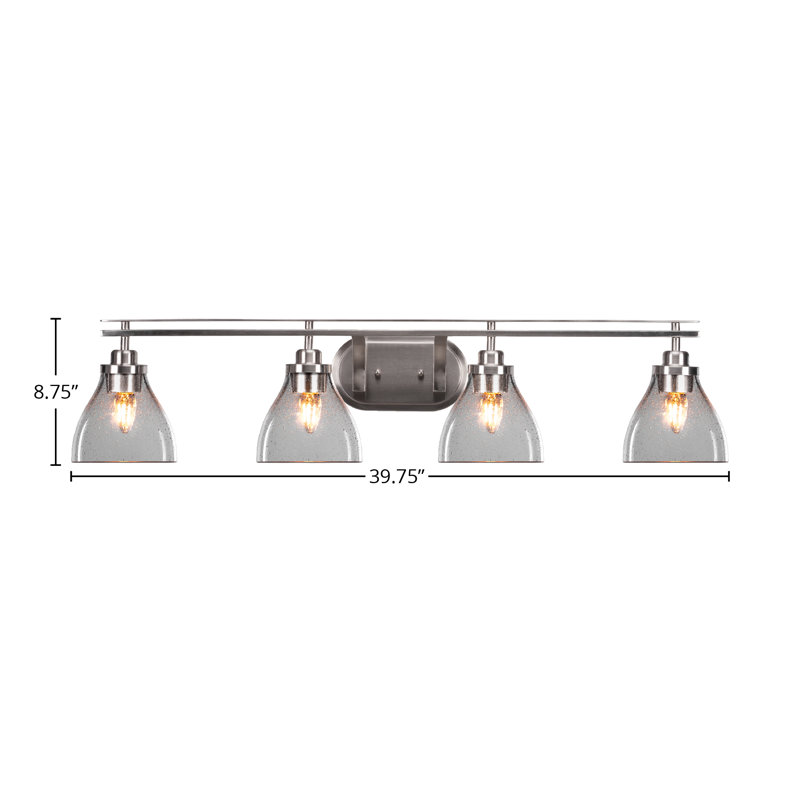 Barre d'éclairage de salle de bain 4 lumières Amarmula avec verre transparent 6,25 po, Nickel brossé