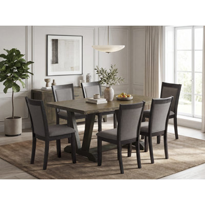 Cet ensemble de salle à manger 5 pièces comprend une table de salle à manger en lin blanc et 4 chaises parsons en tissu crème à dossier haut en lin brossé blanc.