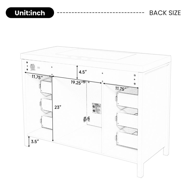 Meuble-lavabo 47 po sans lavabo, armoire seulement, 2 portes et 8 tiroirs, système de fermeture en douceur, design classique, noir