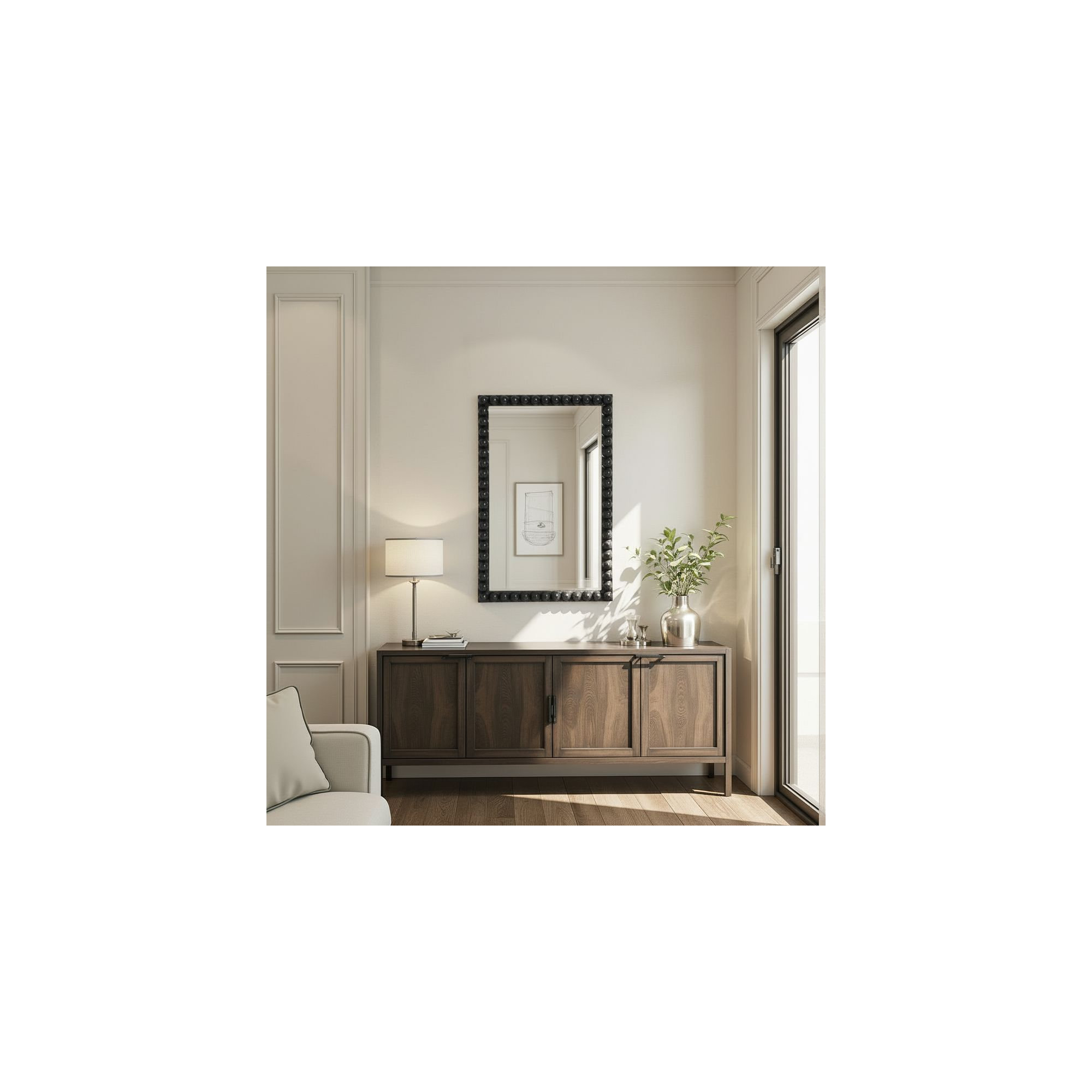 Varsha Rectangle  Glossy Nickle Mirror, Black