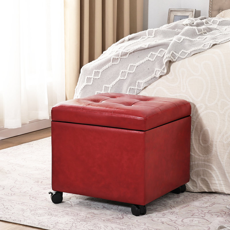  Repose-pieds carré en similicuir avec roulettes 17,7 po Clariece, Red