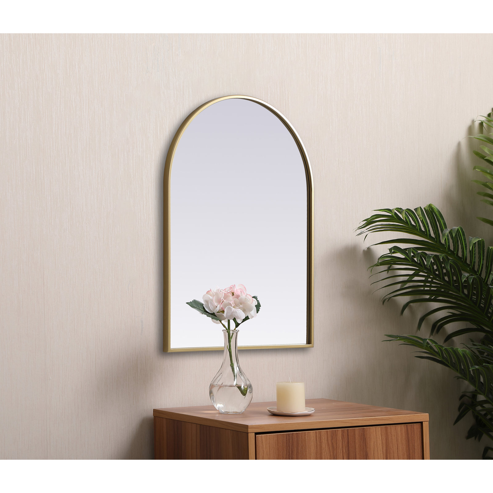 Sabine Metal Arch Wall Mirror, 30" x 22", Brass