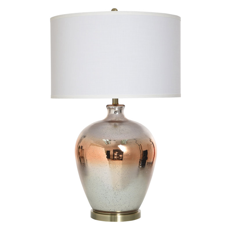Lampe de table en verre - Amber Sunrise - Abat-jour en tissu blanc