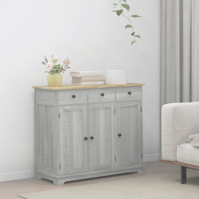 Buffet avec comptoir en bois massif, armoire de rangement de cuisine moderne, armoire à café avec 3 tiroirs, portes et tablette réglable
