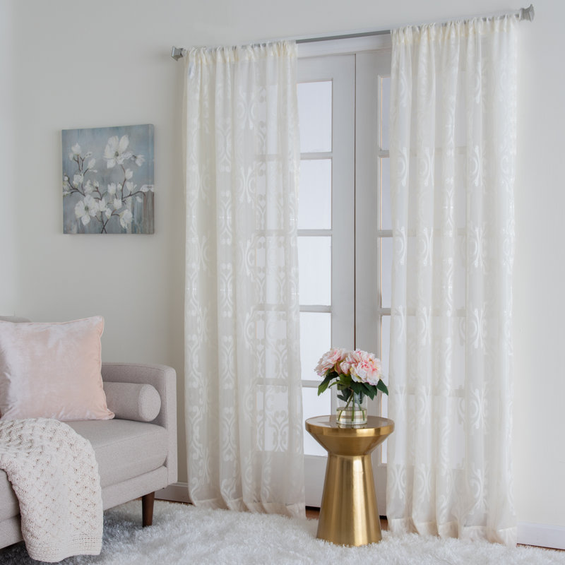 Foulton 100% Polyester Sheer Solid Clip Curtain Panel with Rod Pocket Top, Ivory, 55" W x 84" L