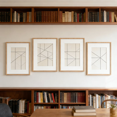 Natural Oak Wood Picture Frame Set Of 4, 16X20 Inch With 11X14 White Mat And Tempered Glass, Thin Profile Gallery Style Wall Frames With Hanging Kit