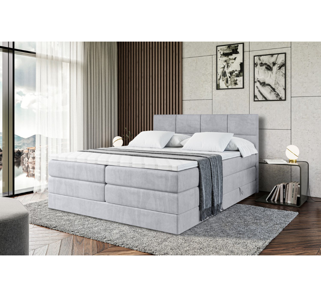 Echtes Boxspringbett mit Zwei Matratzen, Topper und Bettkasten