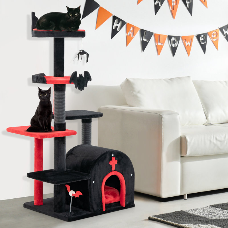 Gothic Cat Tree 134cm Tall Cat Tower w/ Cat Bed-Black