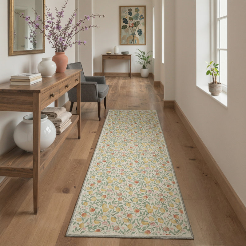 Fruition Floral Machine Washable Warm Ivory Indoor Area Rug With Non-Slip Backing, Runner 2'3" x 6'